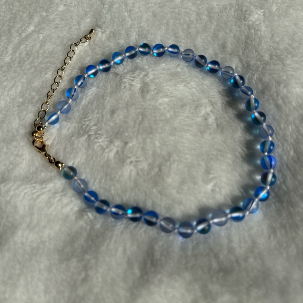 Blue Beaded Necklace with Adjustable Chain